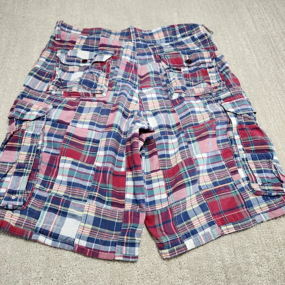 J Crew Patchwork Cargo Shorts Men 32 Relaxed Fit Vintage Style Drawstring Madres